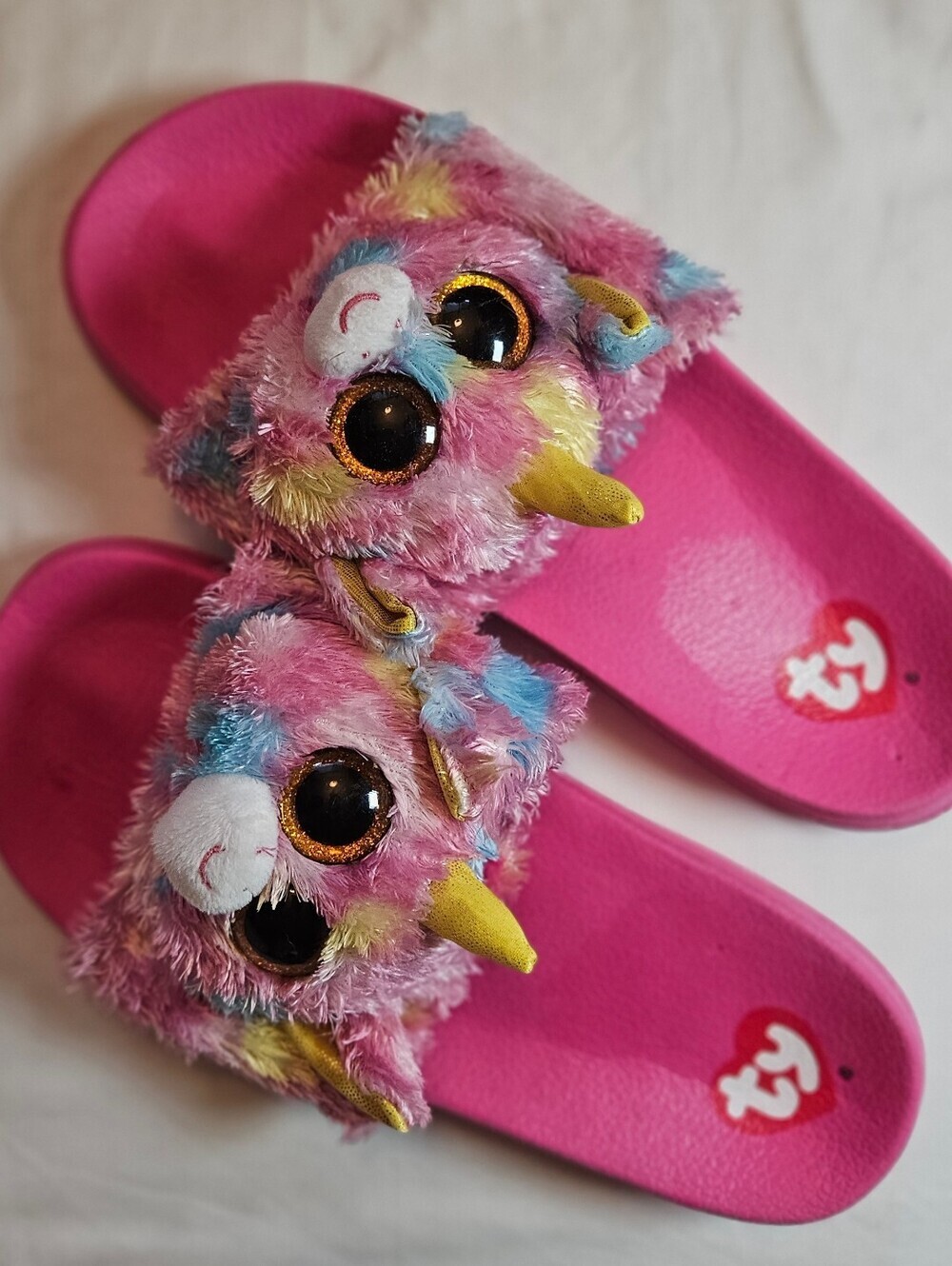 Ty Girls Pink Fantasia Unicorn Plush Fashion Pool Slide Sandal Size 4/5